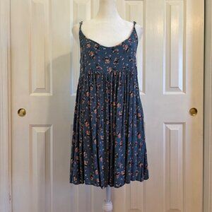 Natural Life Boho Dusty Blue Ditsy Floral Spaghetti Strap Mini Dress/Tunic Top M